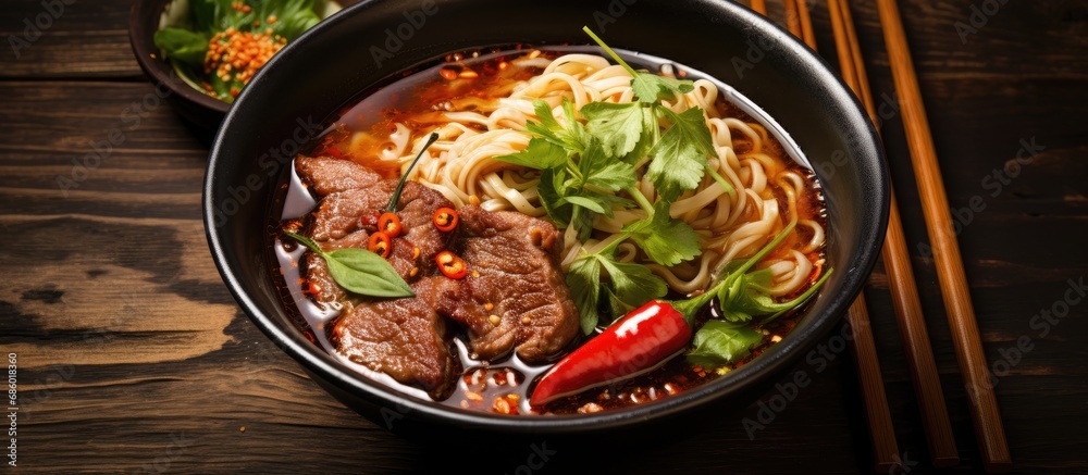 Vietnamese spiced noodle soup with beef and pork. Vietnamese spiced noodle soup with beef and pork.