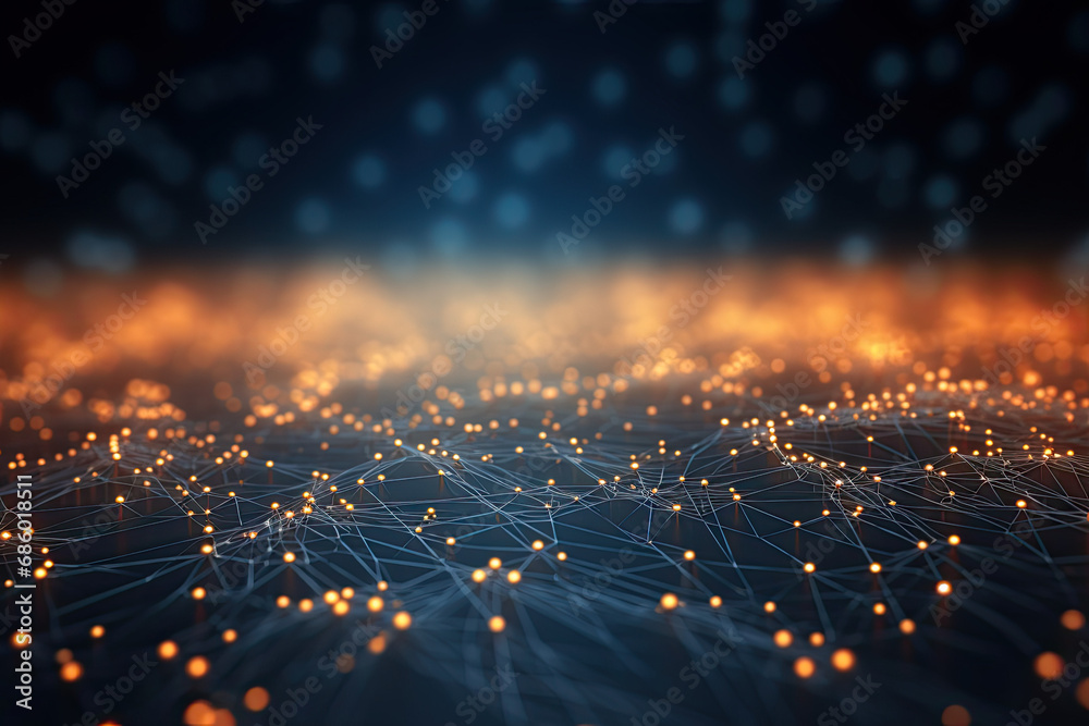 Abstract digital dot line particle data background connecting technology concept. - obrazy, fototapety, plakaty 