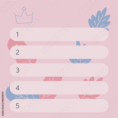 Ranking table for 1st, 2nd, 3rd, 4th, and 5th place. There are leaves in the background.