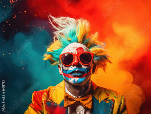 Fun man clown party holiday face happy costume portrait funny halloween celebration circus
