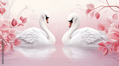 Wallpaper Mural two swans on the lake with flowers Torontodigital.ca