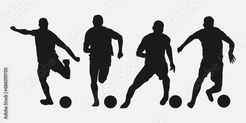 Set of silhouettes of football player, athlete. Isolated on white background. Vector illustration.