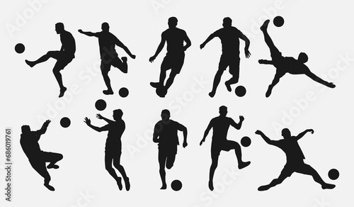 Set of silhouettes of football player, athlete. Isolated on white background. Vector illustration.