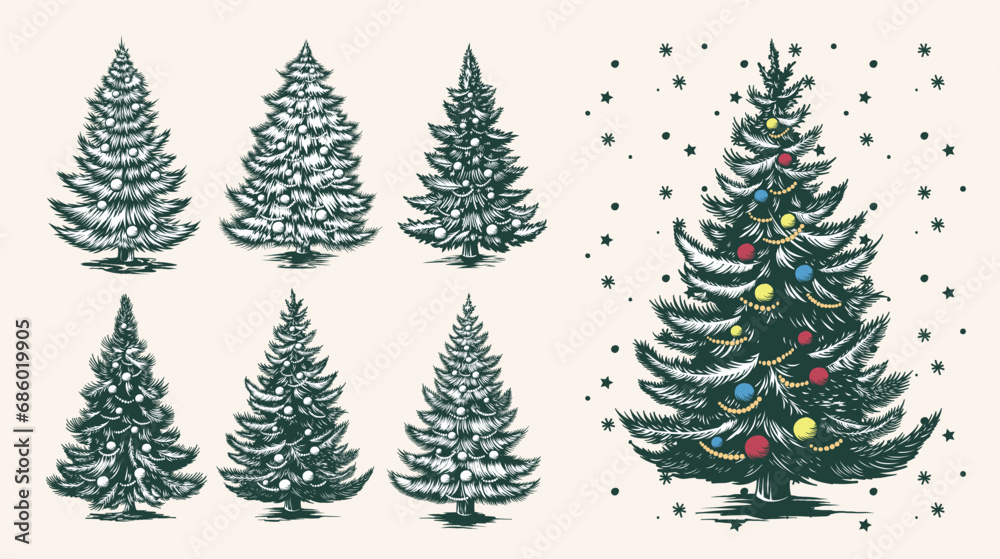 vintage or retro Christmas trees vector collections vol. 2