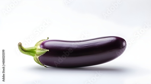 Close-up portrait of an eggplant against white background with space for text, background image, AI generated