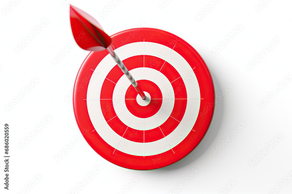 red and white arrow on a dart target isolated on white background red and white arrow on a dart target isolated on white background