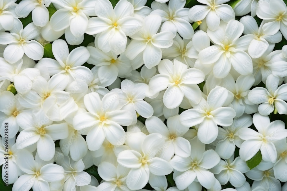 Top view of stunning white jasmine flowers as backdrop