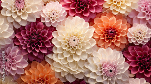 close up of a cluster of different colored dahlia flowers. dahlia flowers pattern wallpaper backdrop © Rangga Bimantara