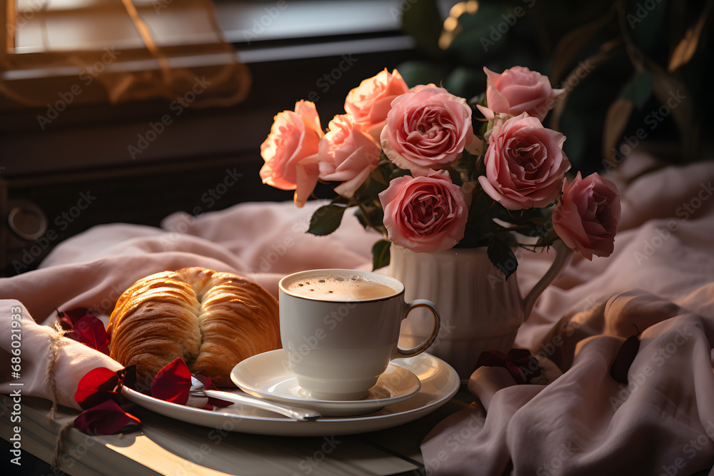 Valentine's Day, romantic breakfast. Valentine's Day, romantic breakfast.