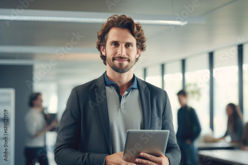 Businessman holding laptop