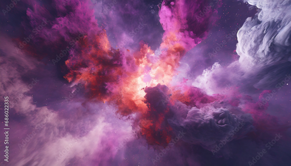 abstract space concept with fantastic sky purple and pink burst smoke. 3d rendering illustration.
