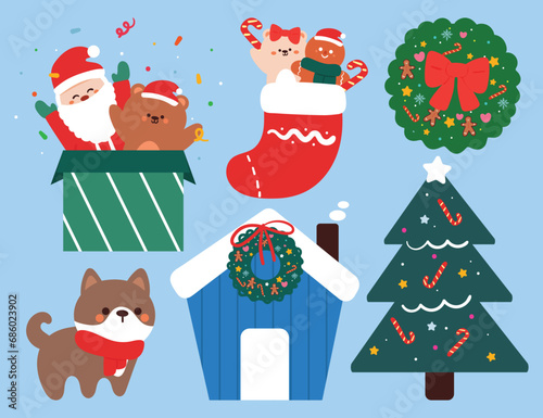 Christmas sticker set. cartoon set of Christmas items, Christmas element sticker. colorful vector sticker illustration