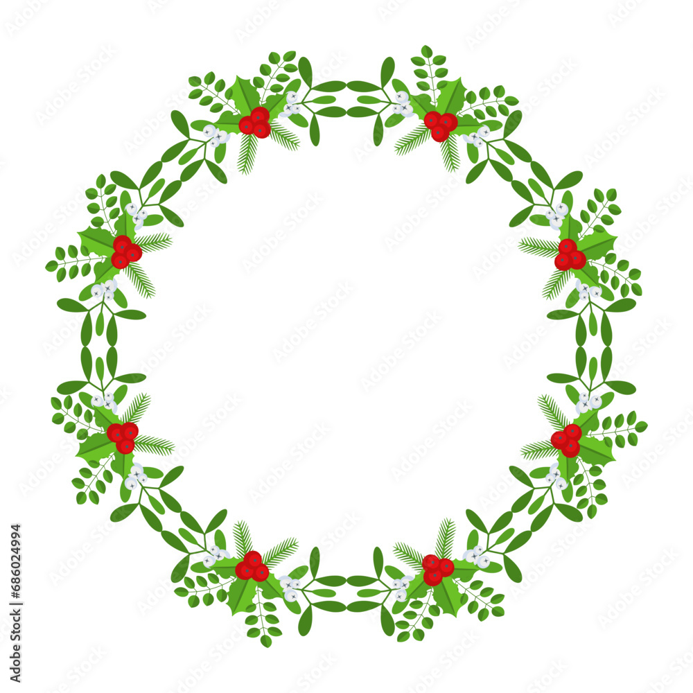Christmas round floral wreath frame. Winter holiday decoration Christmas round floral wreath frame. Winter holiday decoration