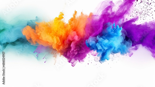 Holi Spectra Blast. Abstract Multicolored Powder Explosion on White Background. © Anamul Hasan