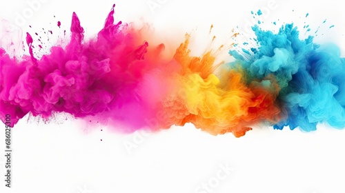 Holi Hues Explosion. Colorful Powder Burst Isolated on White Background.