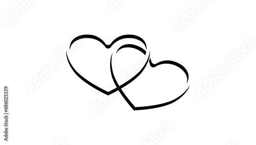 wedding ceremony logo, two hearts, black isolated silhouette