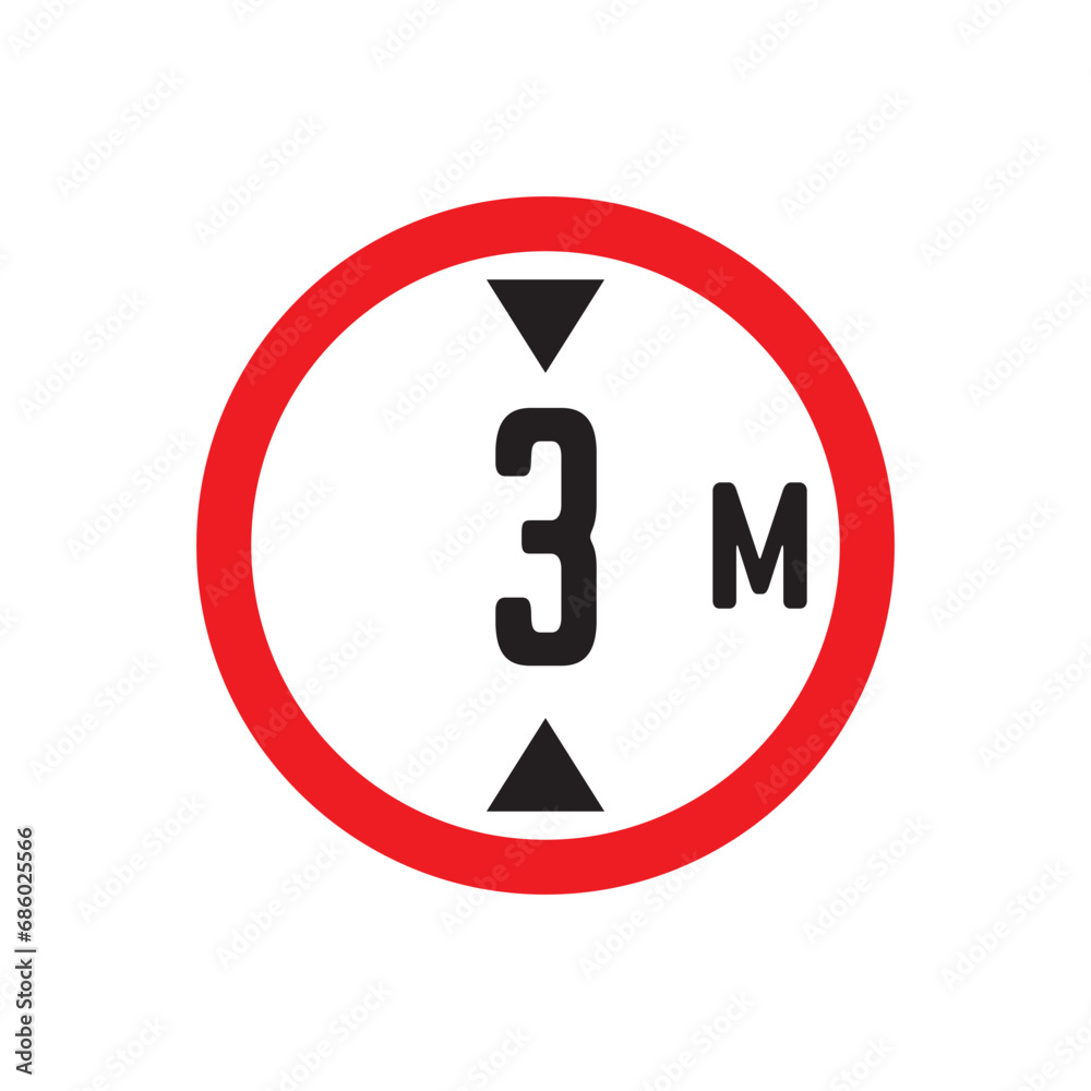 Red Warning Sign hirht 3m / meter: Graphic Design Icon with White Background Red Warning Sign hirht 3m / meter: Graphic Design Icon with White Background