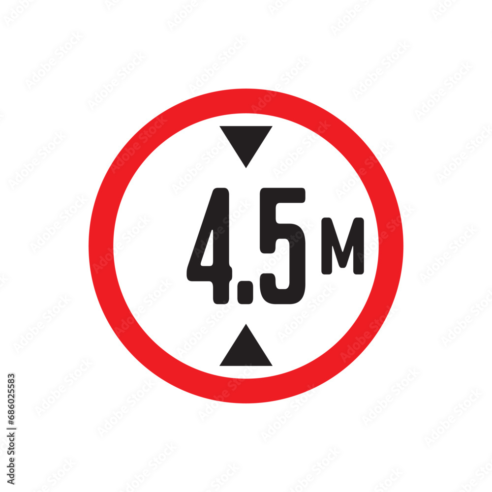 Red Warning Sign hirht 4.5m / meter: Graphic Design Icon with White Background Red Warning Sign hirht 4.5m / meter: Graphic Design Icon with White Background