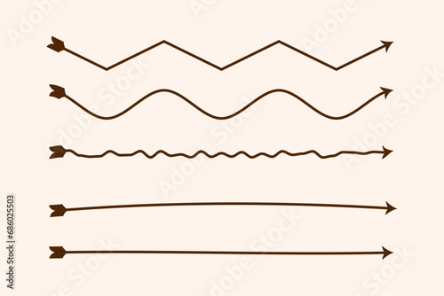 Hand-drawn new arrows line set vector design with curvy and wavy on a white background. photo