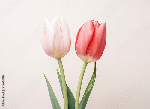 Two white and pink tulips close up.