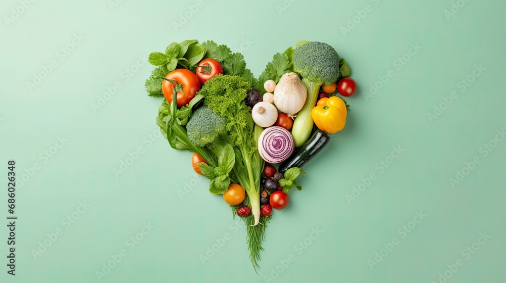 Heard Shape Create With Vegetable. World Health Day and Medical Health Day Concept Heard Shape Create With Vegetable. World Health Day and Medical Health Day Concept
