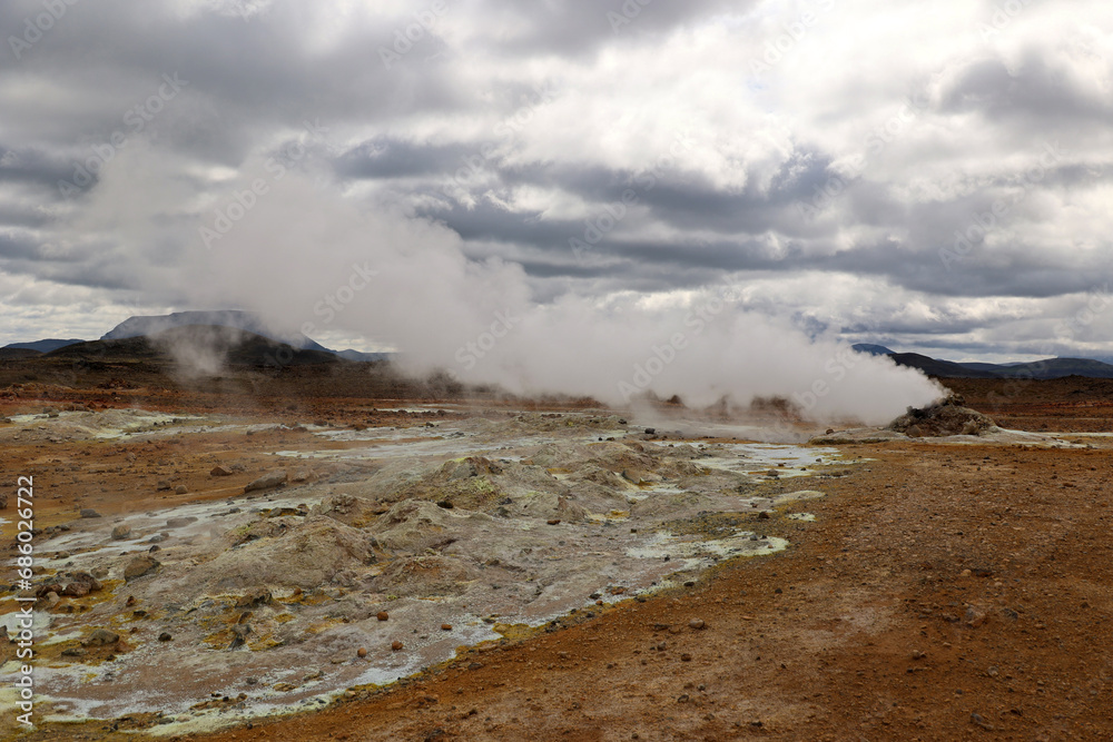 Myvatn geothermal area with its numerous hot springs in the Krafla volcanic system