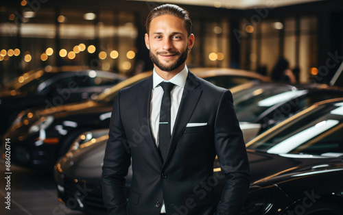 Successful entrepreneur choosing a sleek new car in a luxury car dealership © piai