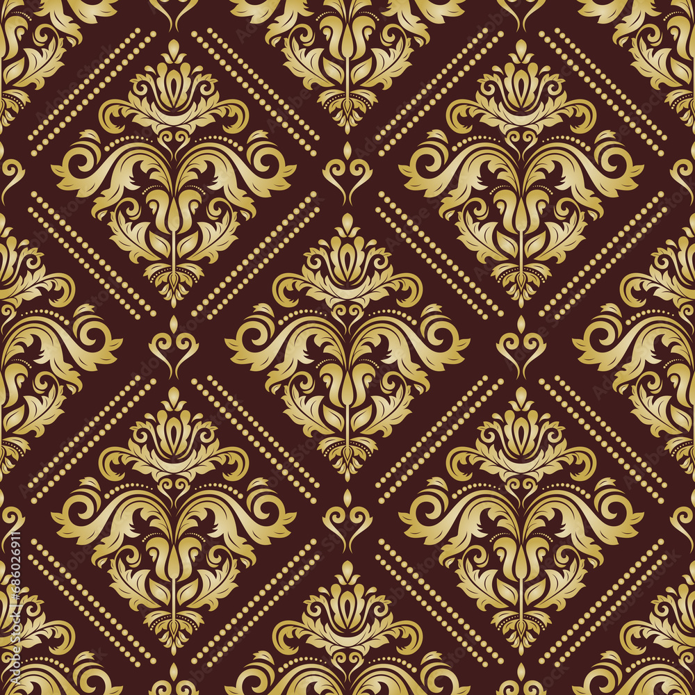 Classic brown and golden seamless pattern. Damask orient ornament. Classic vintage background. Orient pattern for fabric, wallpapers and packaging