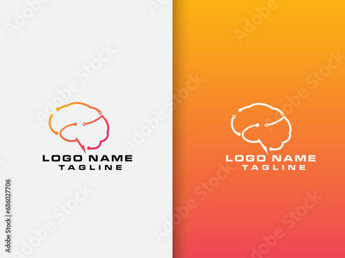 Tech Brain logo design. Data Brain idea logo. Tech mind. Creative design. Doctor. Human. Hospital. Technology brain vector. Premium template