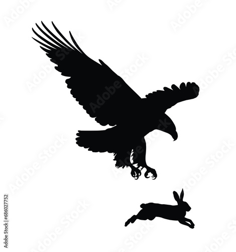 The silhouettes of a hare and flying eagle. 