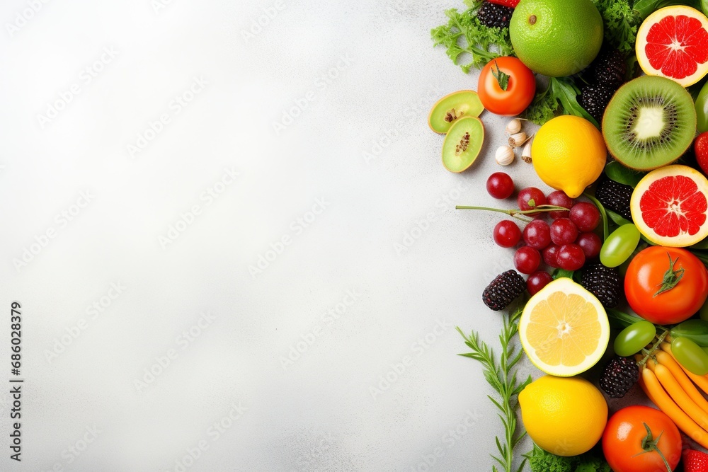 Healthy food with vegetable and fruit, copy space , generative ai Healthy food with vegetable and fruit, copy space , generative ai