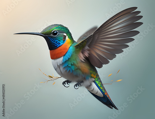 fliegender Kolibri mit blauem Hals