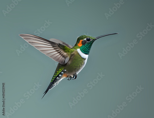 fliegender Kolibri mit grünem Hals