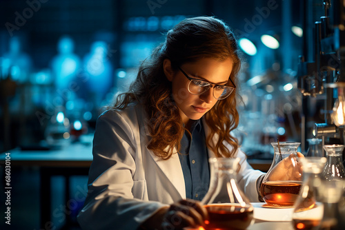 Mujer científica investigación probeta  - Beca investigación estudiante ciencia farmacos photo