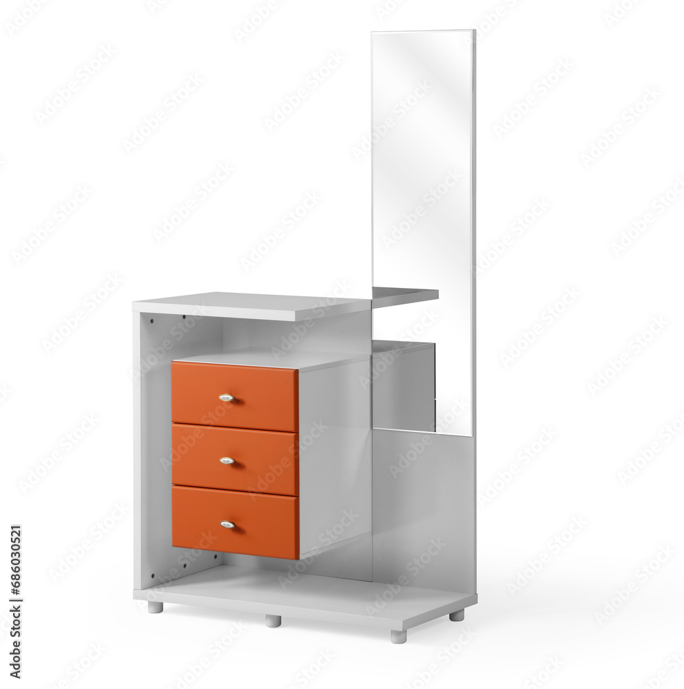 wooden Bed kids dressing table isolated on white background . chest of drawers with mirror wooden Bed kids dressing table isolated on white background . chest of drawers with mirror