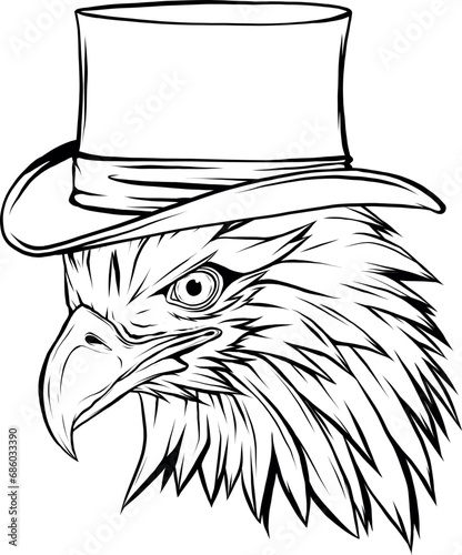 Eagle head in outline style. vector illustration
