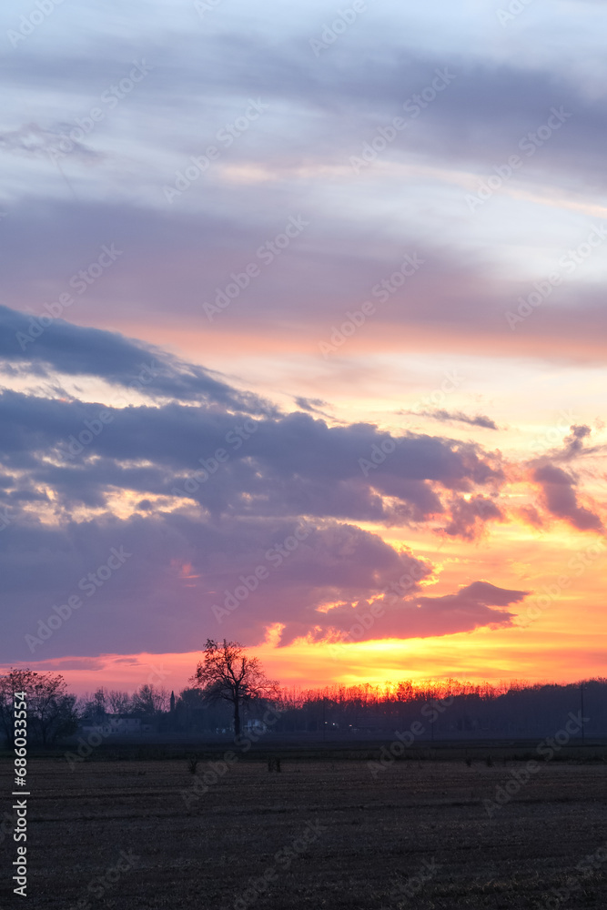 Sunset Po Valley landscape panorama fields crops Sunset Po Valley landscape panorama fields crops