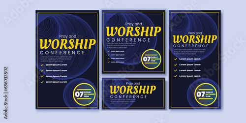 Pray and Worship conference Flyer and Social media Set Bundle Abstract Background