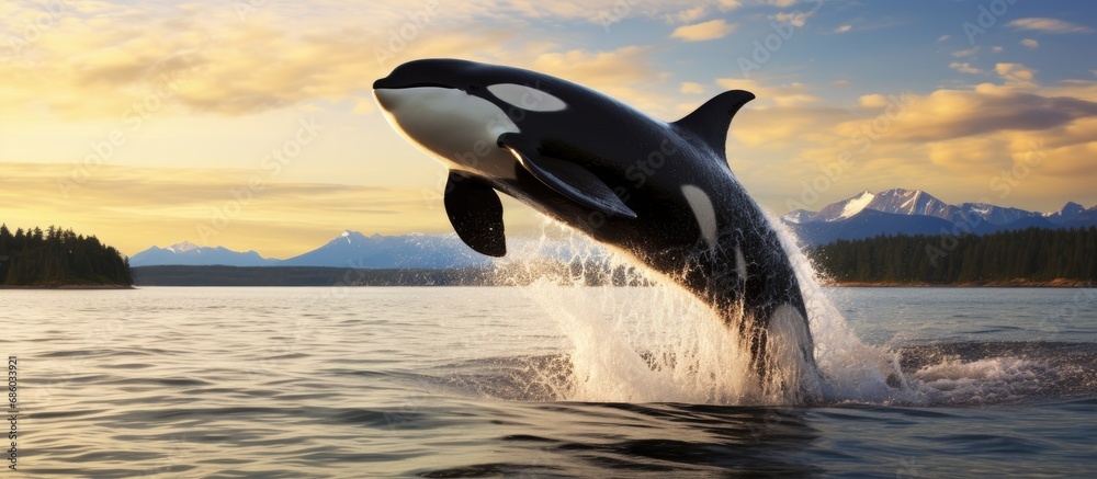 Fototapeta premium Orca leaping in Lund, Canada.