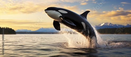 Orca leaping in Lund  Canada.