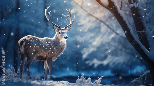 Serene Whitetail Deer in Snowy Forest