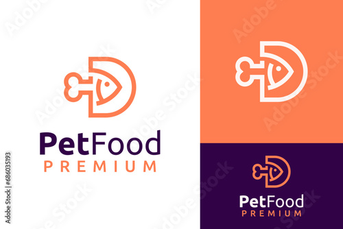 Creative Initial Monogram Letter D with Bone Fish Pet Food Logo Design Branding Template