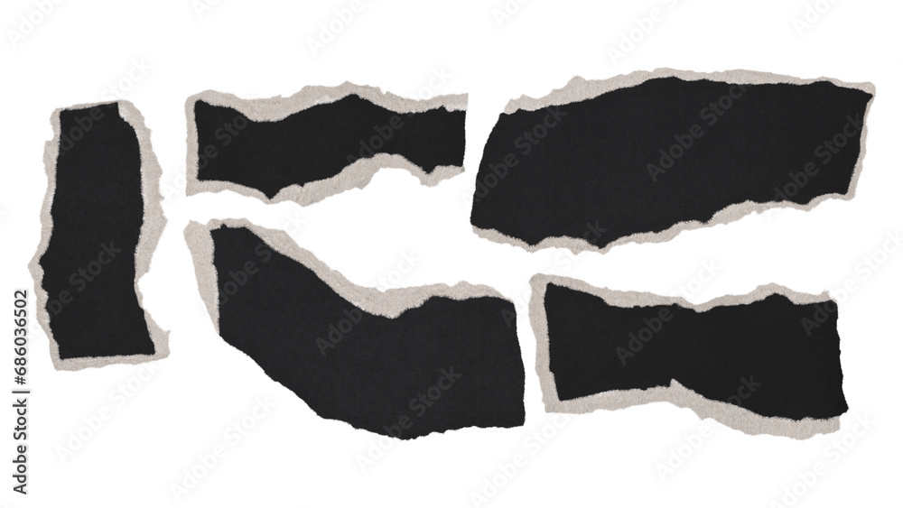 Set of torn and ripped paper pieces, fragments with single edges from black paper in Y2K retro style, png isolated pieces on transparent background Set of torn and ripped paper pieces, fragments with single edges from black paper in Y2K retro style, png isolated pieces on transparent background