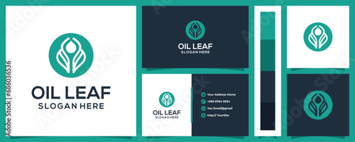 Oil leaf nature logo design with business card concept and pattern