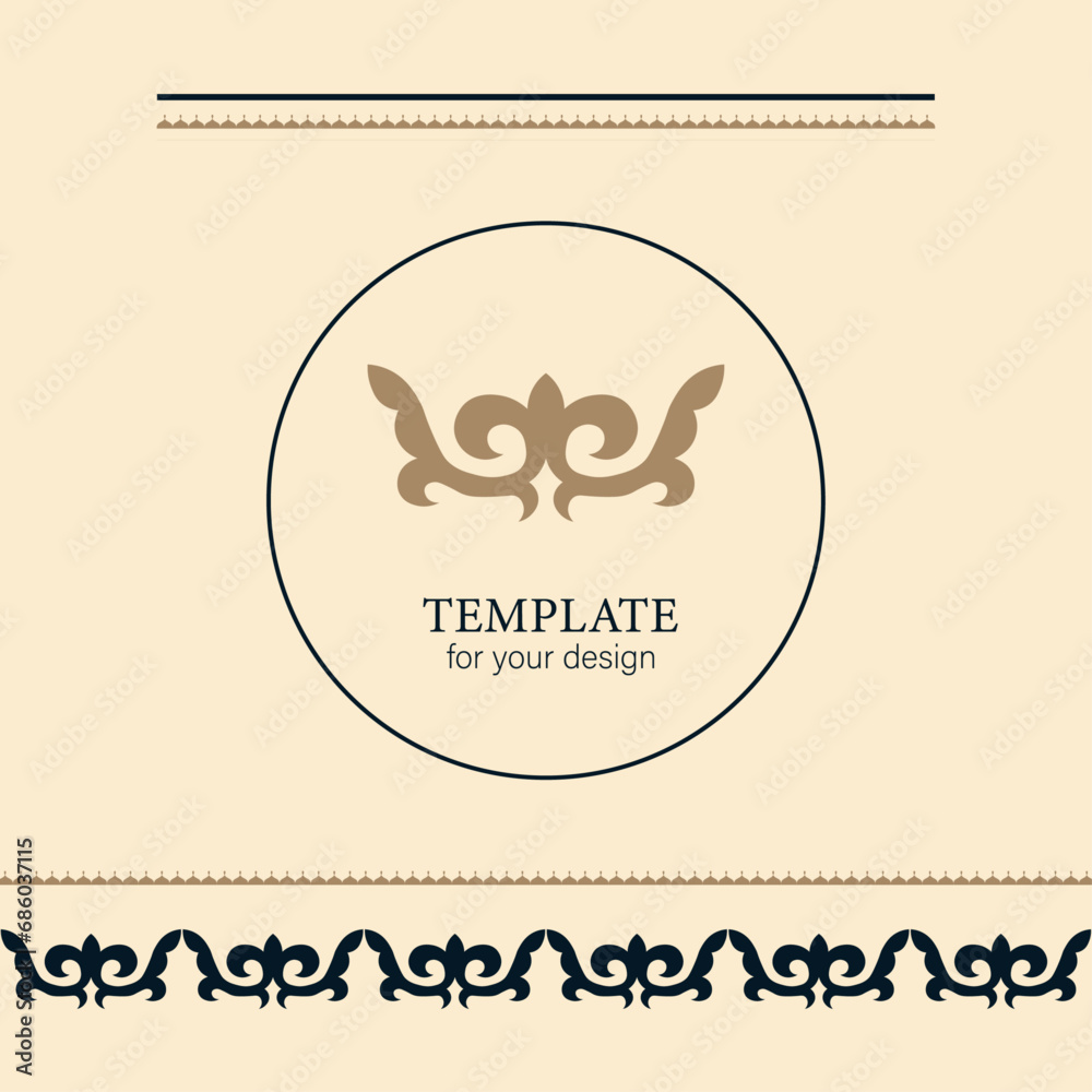 Template for your design. Ornamental elements and motifs of Kazakh, Kyrgyz, Uzbek, national Asian decor for packaging, boxes, banner and print design. Nomad style. Vector.
Template for your design. Ornamental elements and motifs of Kazakh, Kyrgyz, Uzbek, national Asian decor for packaging, boxes, banner and print design. Nomad style. Vector.