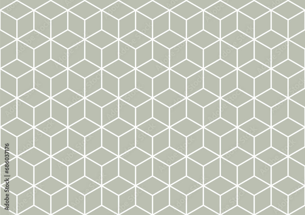 Isometric box pattern wallpaper. Background. Isometric shape. Print design. Graphic design. Vector pattern. Geometric pattern. Fabric. Decorative. Ornaments. Olive green and white colour tone. Form.