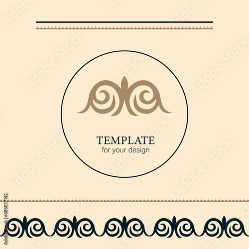 Template for your design. Ornamental elements and motifs of Kazakh, Kyrgyz, Uzbek, national Asian decor for packaging, boxes, banner and print design. Nomad style. Vector.	
