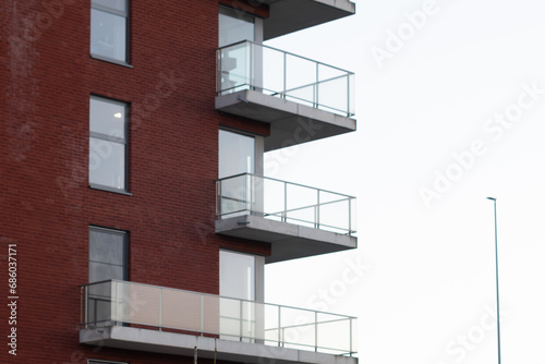 Exterior of a modern apartment glass balcony