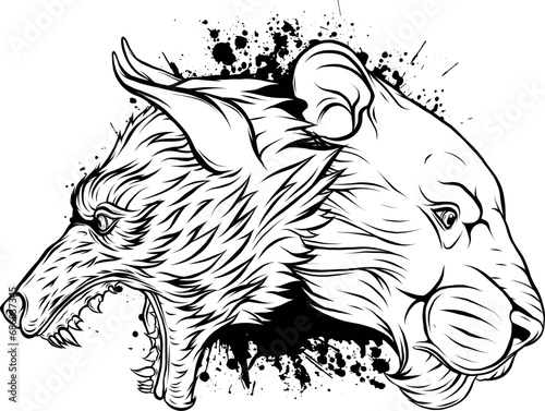 Vector illustration of Wolf head. Outlined drawing.