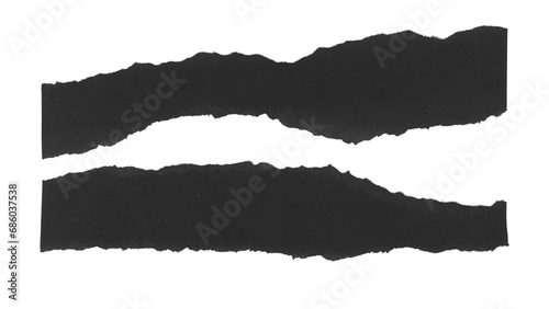 Set of torn and ripped paper stripes  lines from black paper in Y2K retro style  png isolated pieces on transparent background 